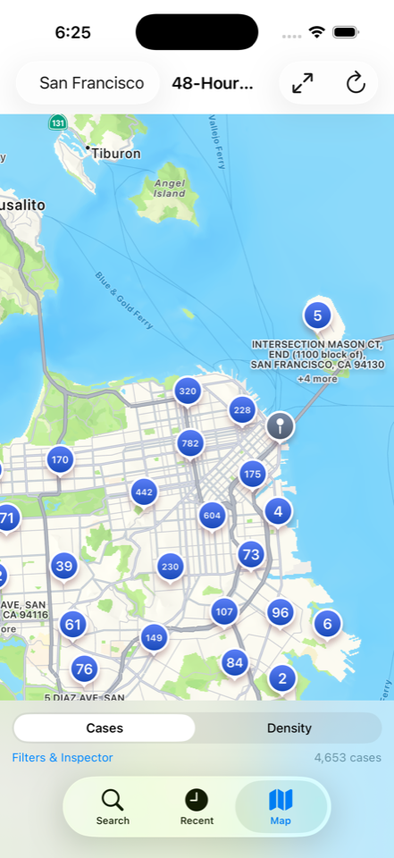 48-hour clustered case map